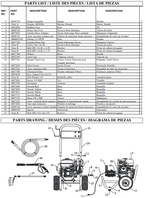 Coleman powermate power washer pw0923001 parts breakdown